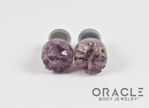 00g (9.5mm-10mm) Druzy Rough Amethyst Single Flare Plugs - Image 3