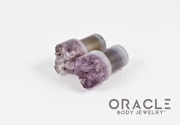 00g (9.5mm-10mm) Druzy Rough Amethyst Single Flare Plugs - Image 2