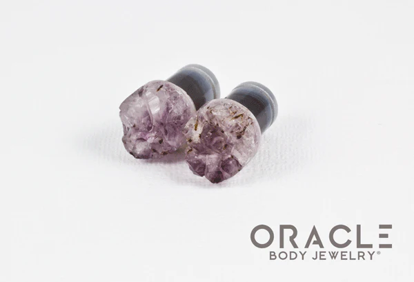 00g (9.5mm-10mm) Druzy Rough Amethyst Single Flare Plugs - Image 2