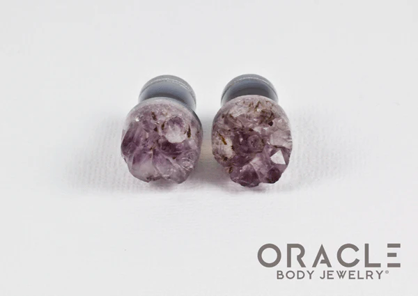 00g (9.5mm-10mm) Druzy Rough Amethyst Single Flare Plugs - Image 3