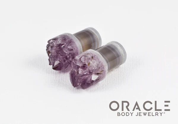 00g (9.5mm-10mm) Druzy Rough Amethyst Single Flare Plugs - Image 2