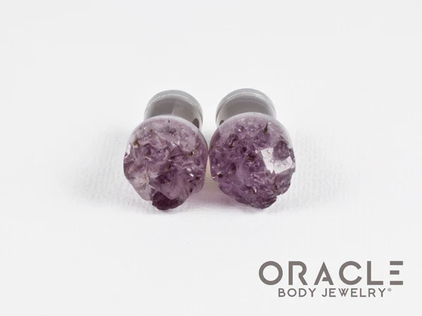 00g (9.5mm-10mm) Druzy Rough Amethyst Single Flare Plugs - Image 3