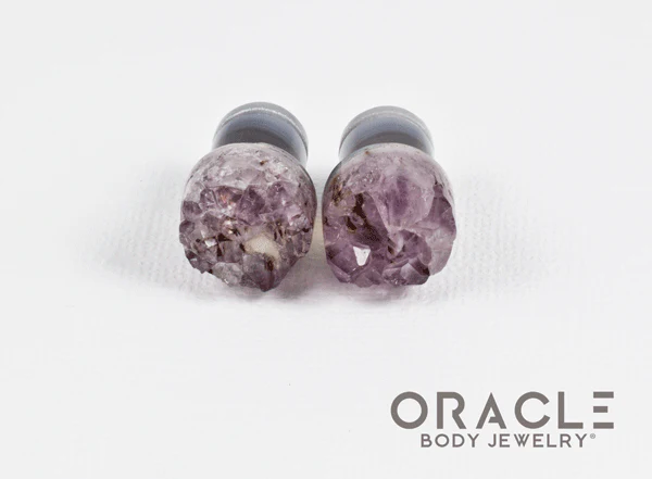 00g (9.5mm-10mm) Druzy Rough Amethyst Single Flare Plugs - Image 3