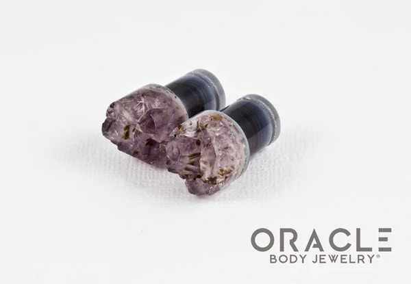 00g (9.5mm-10mm) Druzy Rough Amethyst Single Flare Plugs - Image 2