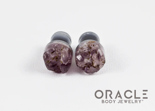 00g (9.5mm-10mm) Druzy Rough Amethyst Single Flare Plugs - Image 3
