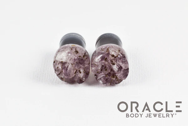00g (9.5mm-10mm) Druzy Rough Amethyst Single Flare Plugs - Image 3