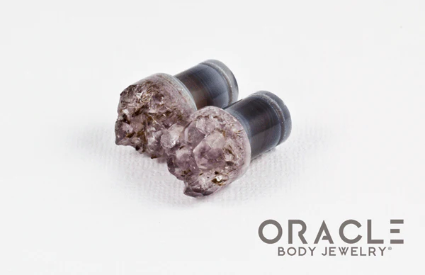 00g (9.5mm-10mm) Druzy Rough Amethyst Single Flare Plugs - Image 2
