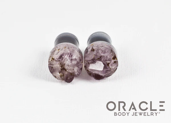00g (9.5mm-10mm) Druzy Rough Amethyst Single Flare Plugs - Image 3