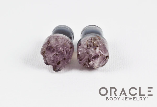 00g (9.5mm-10mm) Druzy Rough Amethyst Single Flare Plugs - Image 3