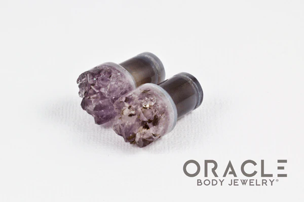 00g (9.5mm-10mm) Druzy Rough Amethyst Single Flare Plugs - Image 2