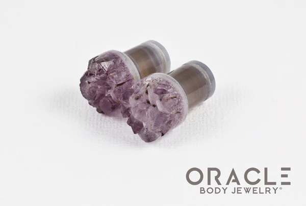 00g (9.5mm-10mm) Druzy Rough Amethyst Single Flare Plugs - Image 2