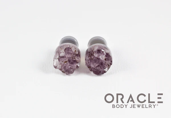 00g (9.5mm-10mm) Druzy Rough Amethyst Single Flare Plugs - Image 3