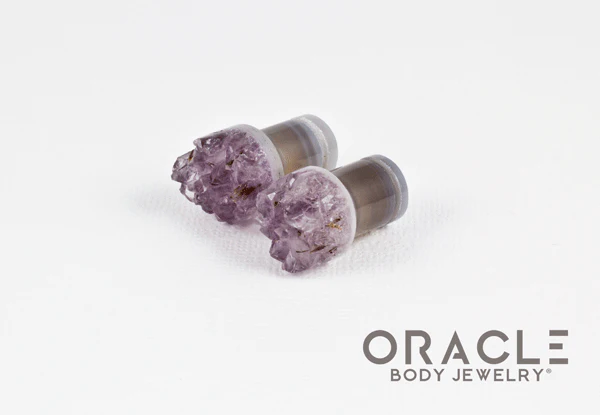 00g (9.5mm-10mm) Druzy Rough Amethyst Single Flare Plugs - Image 2