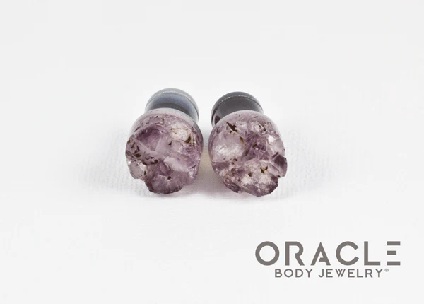 00g (9.5mm-10mm) Druzy Rough Amethyst Single Flare Plugs - Image 3
