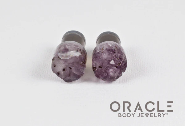 00g (9.5mm-10mm) Druzy Rough Amethyst Single Flare Plugs - Image 3