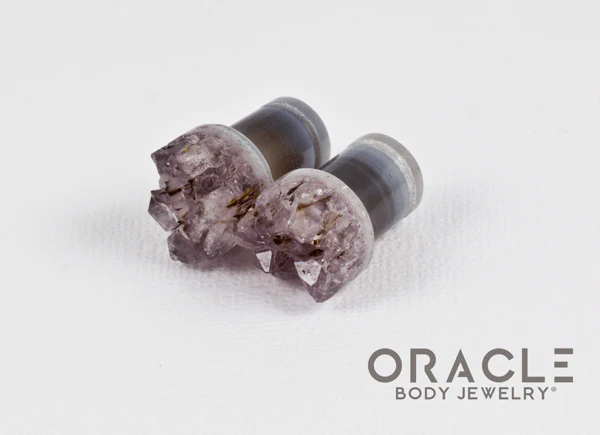 00g (9.5mm-10mm) Druzy Rough Amethyst Single Flare Plugs - Image 2