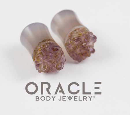 00g (9.5mm) Druzy Rough Amethyst Double Flare Plugs - Image 2