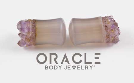 00g (9.5mm) Druzy Rough Amethyst Double Flare Plugs - Image 3