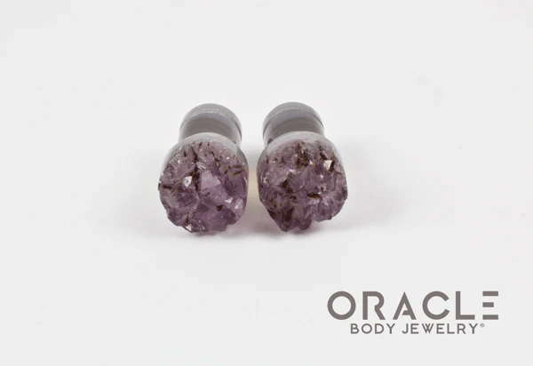 0g (8mm) Druzy Rough Amethyst Single Flare Plugs - Image 3