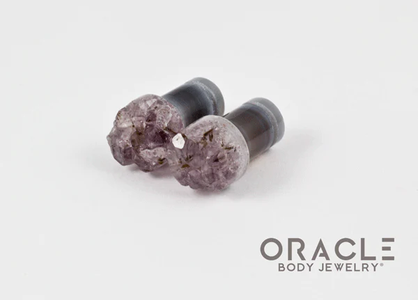 0g (8mm) Druzy Rough Amethyst Single Flare Plugs - Image 2