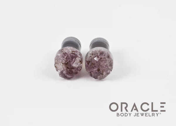 0g (8mm) Druzy Rough Amethyst Single Flare Plugs - Image 3
