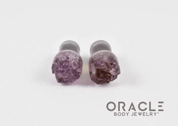0g (8mm) Druzy Rough Amethyst Single Flare Plugs - Image 3