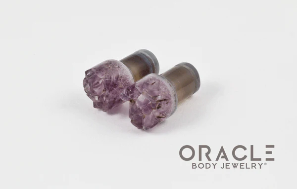 0g (8mm) Druzy Rough Amethyst Single Flare Plugs - Image 2