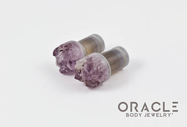 0g (8mm) Druzy Rough Amethyst Single Flare Plugs - Image 2