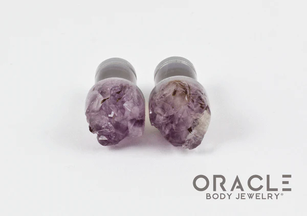 0g (8mm) Druzy Rough Amethyst Single Flare Plugs - Image 3