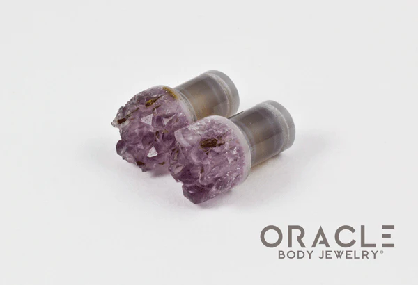 0g (8mm) Druzy Rough Amethyst Single Flare Plugs - Image 2