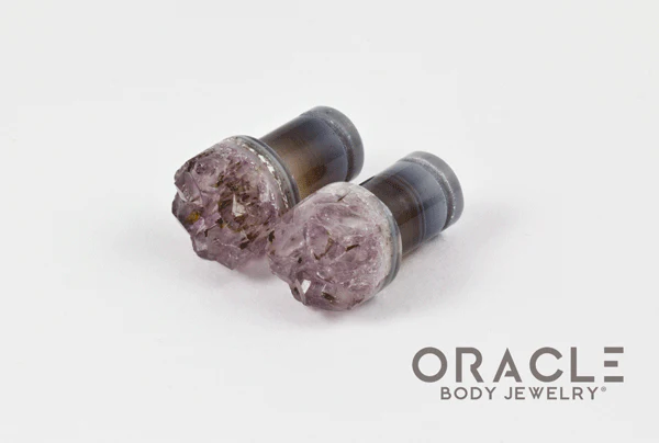 0g (8mm) Druzy Rough Amethyst Single Flare Plugs - Image 2