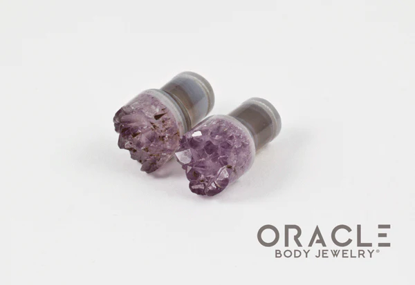 0g (8mm) Druzy Rough Amethyst Single Flare Plugs - Image 2