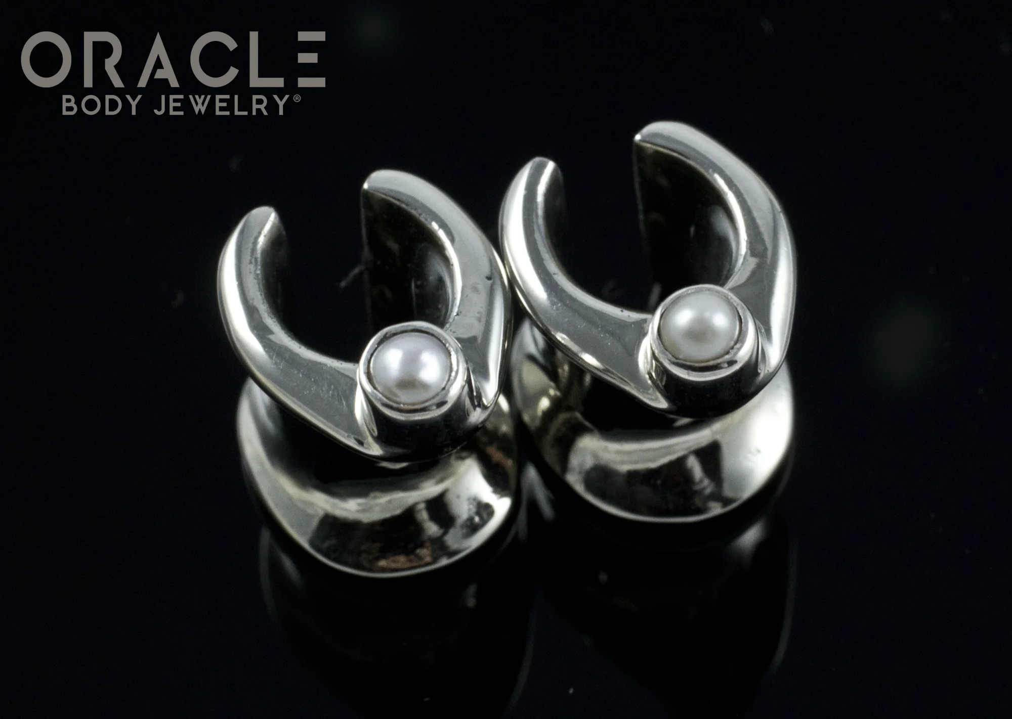 0g (8mm) White Brass Saddles with Pearls - Image 2