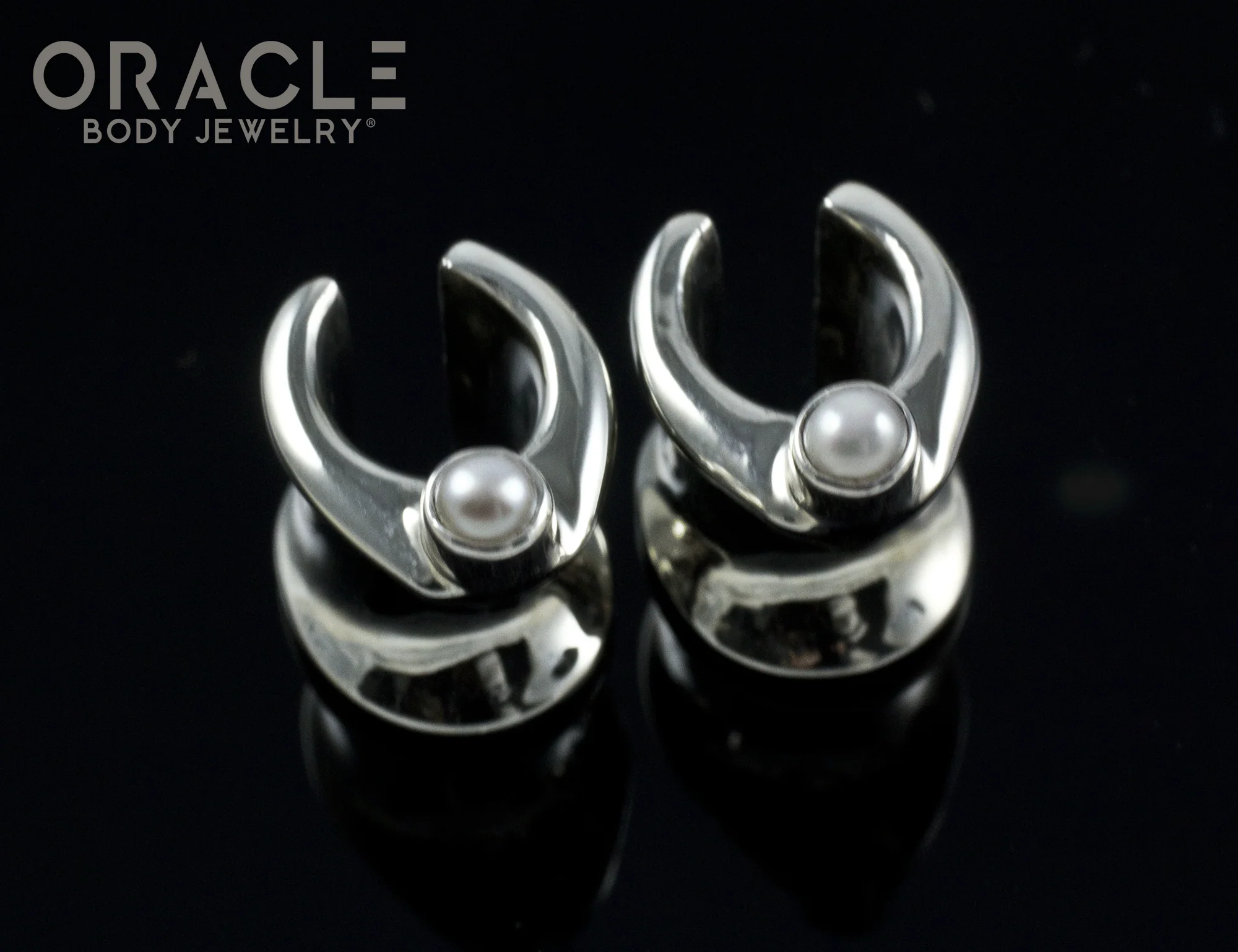 0g (8mm) White Brass Saddles with Pearls - Image 2