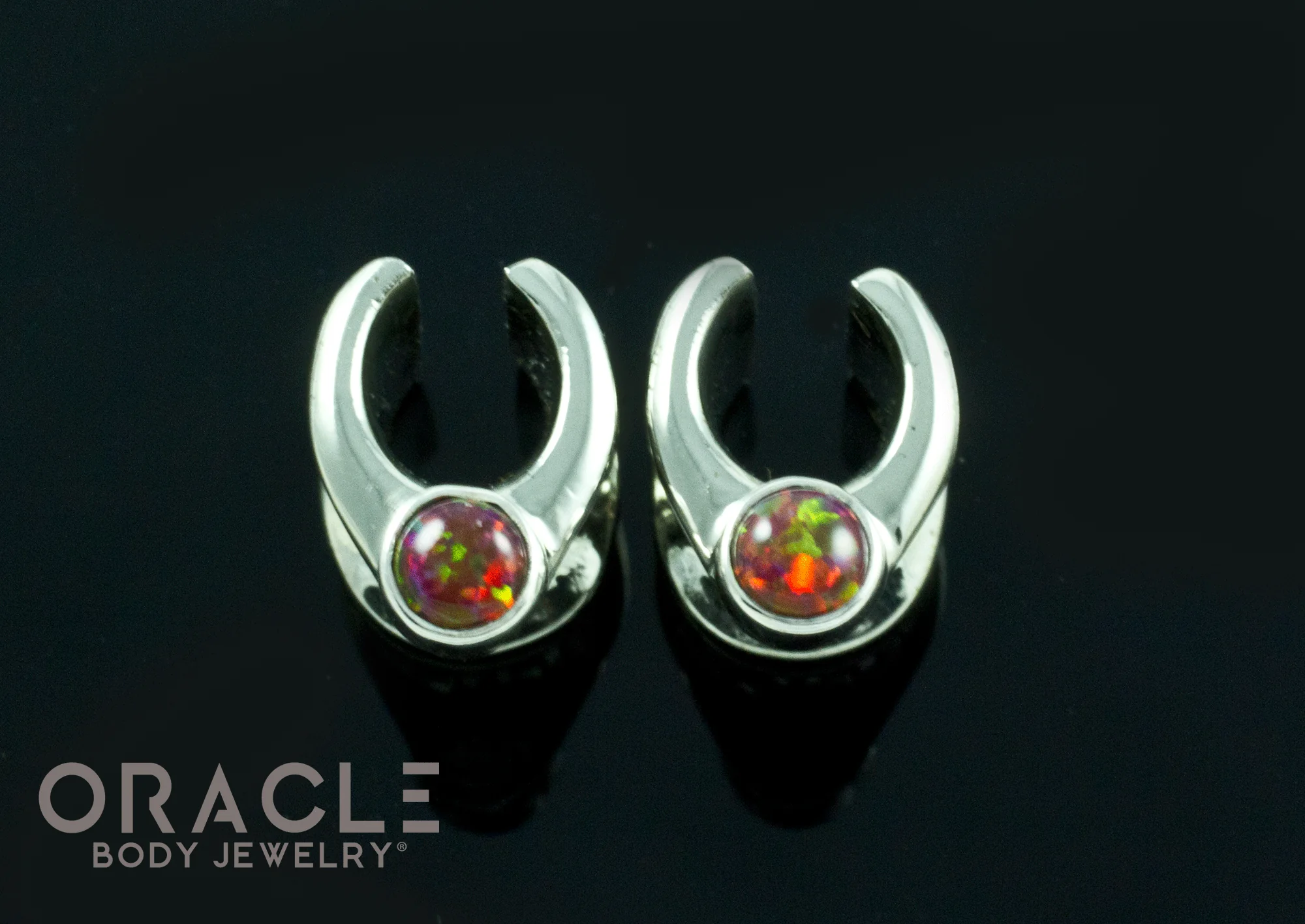 0g (8mm) White Brass Saddles with Black Synthetic Opals - Image 2