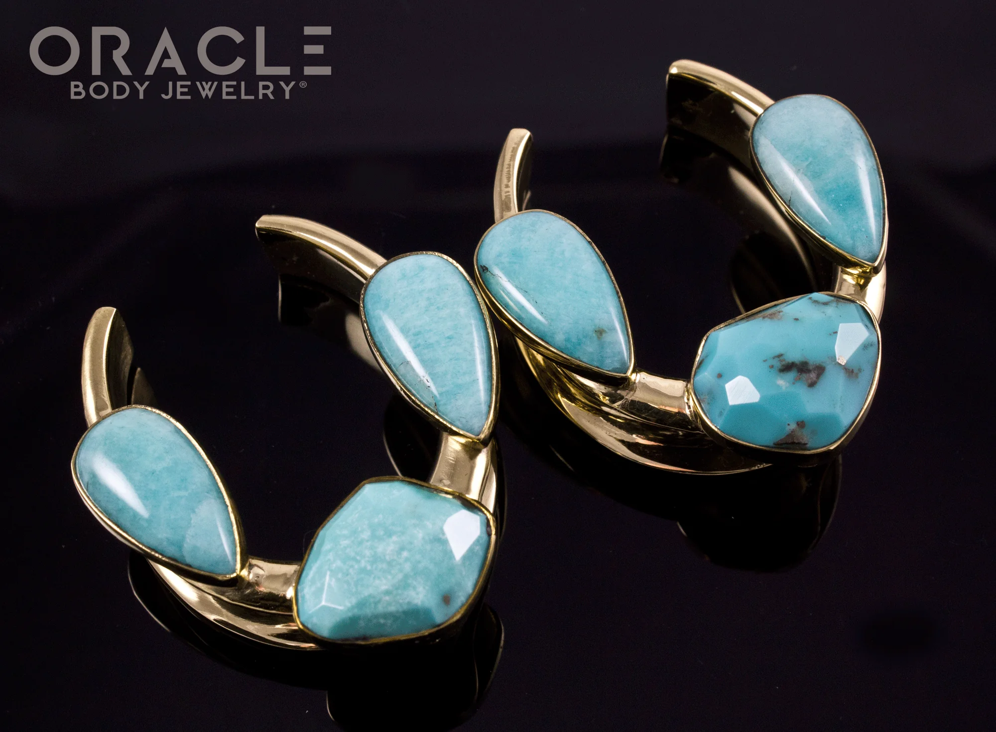 1-1/2" (38mm) Brass Saddles with Amazonite and Faceted Natural Turquoise - Image 2
