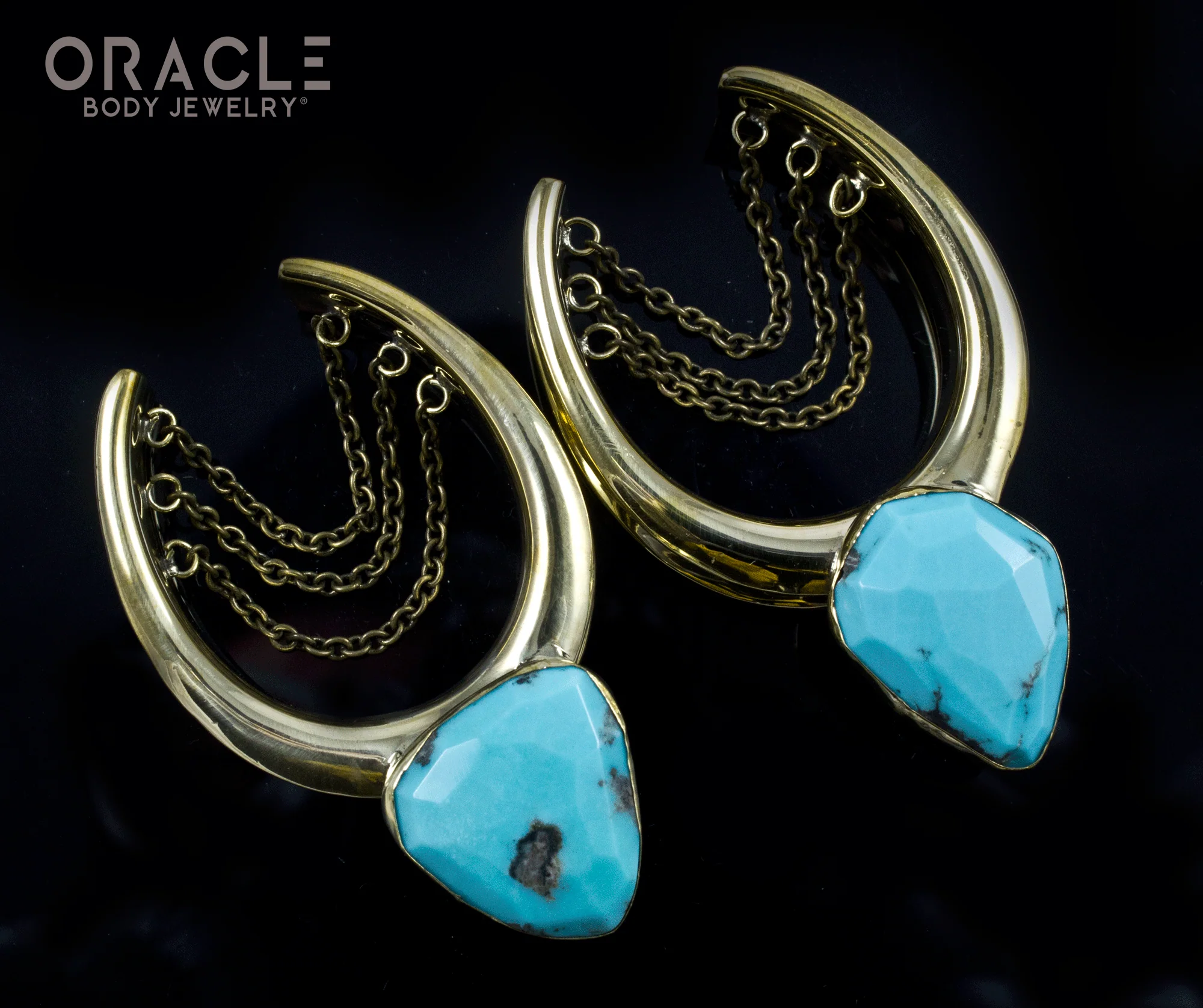 1-1/2" (38mm) Brass Saddles with Chains and Faceted Natural Turquoise - Image 2