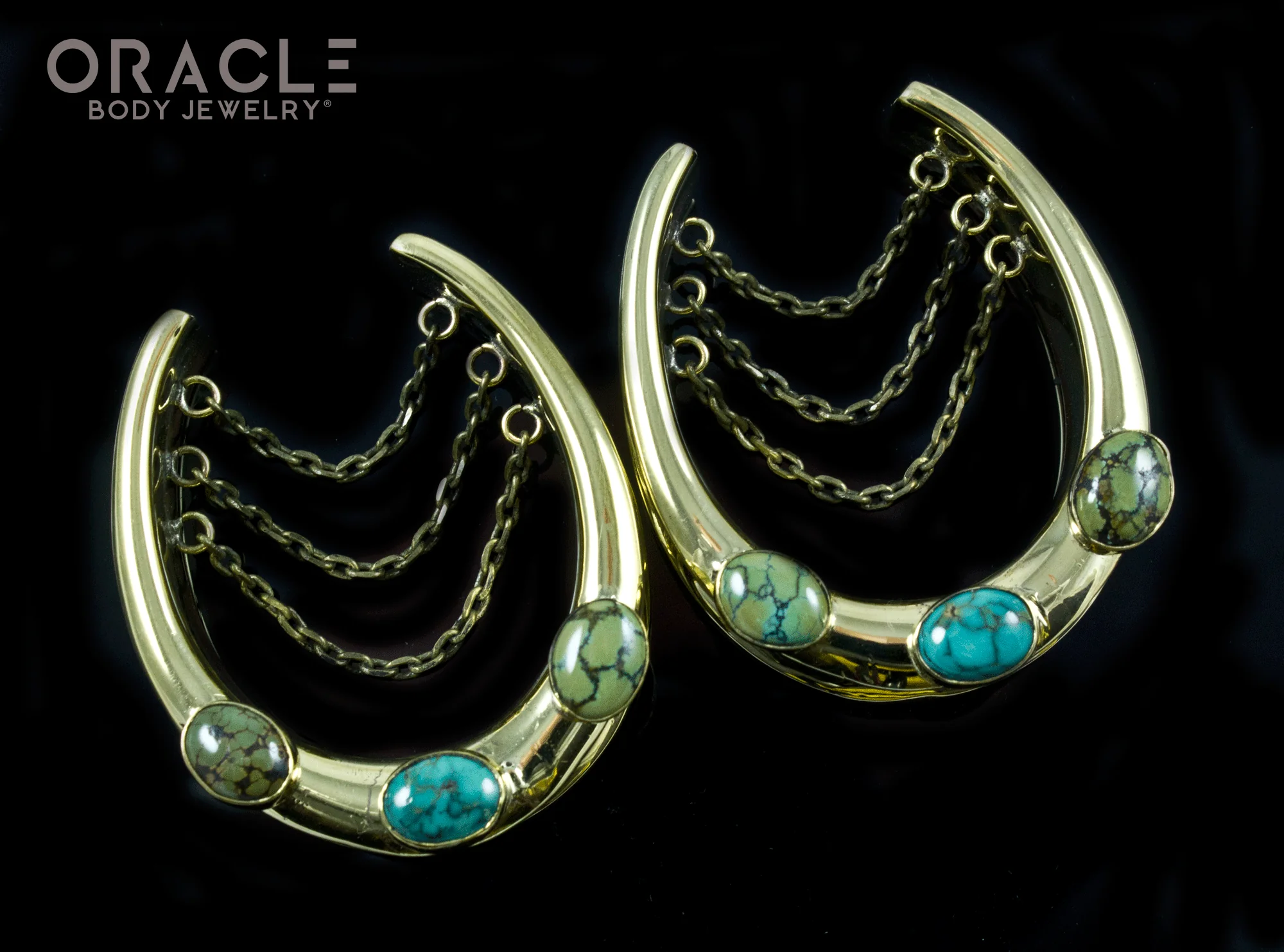 1-1/2" (38mm) Brass Saddles with Chains and Natural Turquoise - Image 2