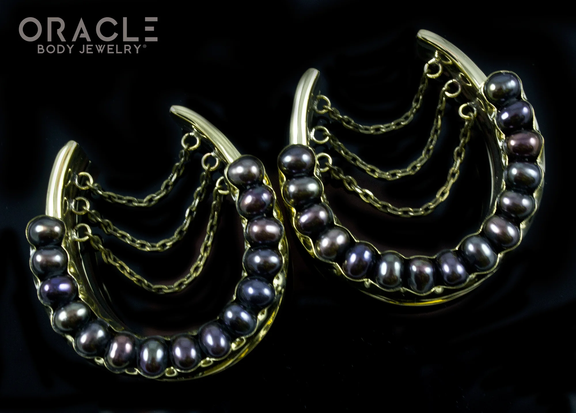 1-1/2" (38mm) Brass Saddles with Channel Set Black Pearls - Image 2