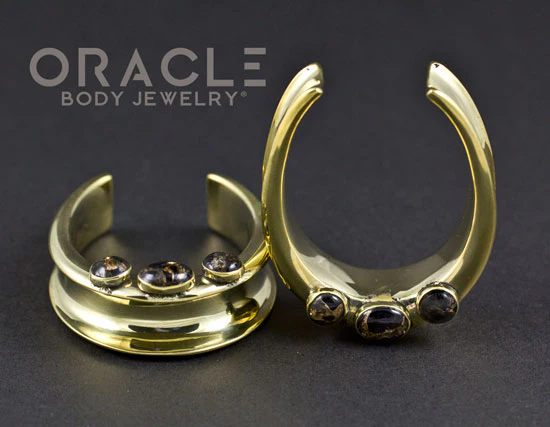 1-1/2" (38mm) Brass Saddles with Copper Infused Obsidian - Image 3