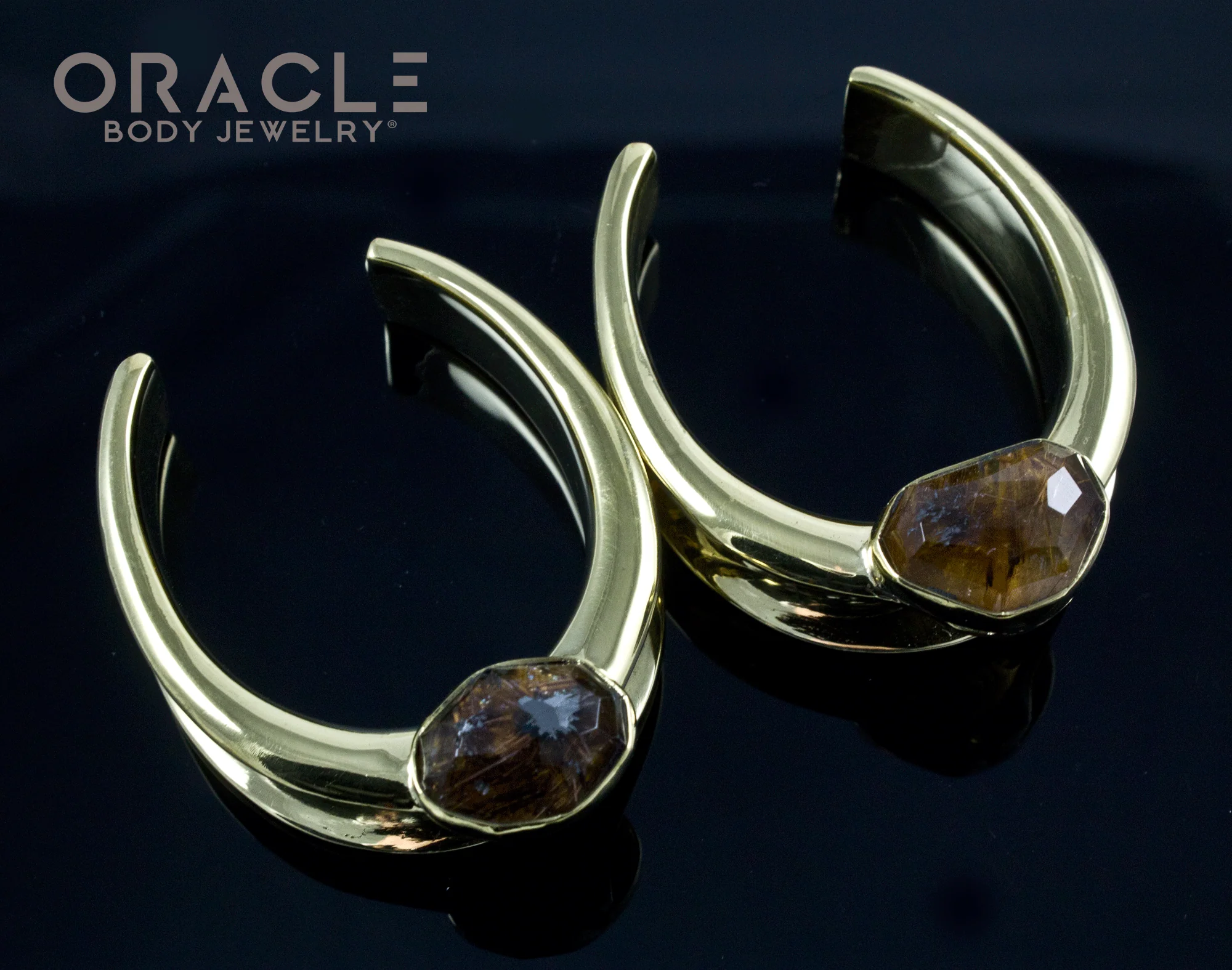 1-1/2" (38mm) Brass Saddles with Faceted Freeform Rutilated Quartz - Image 2