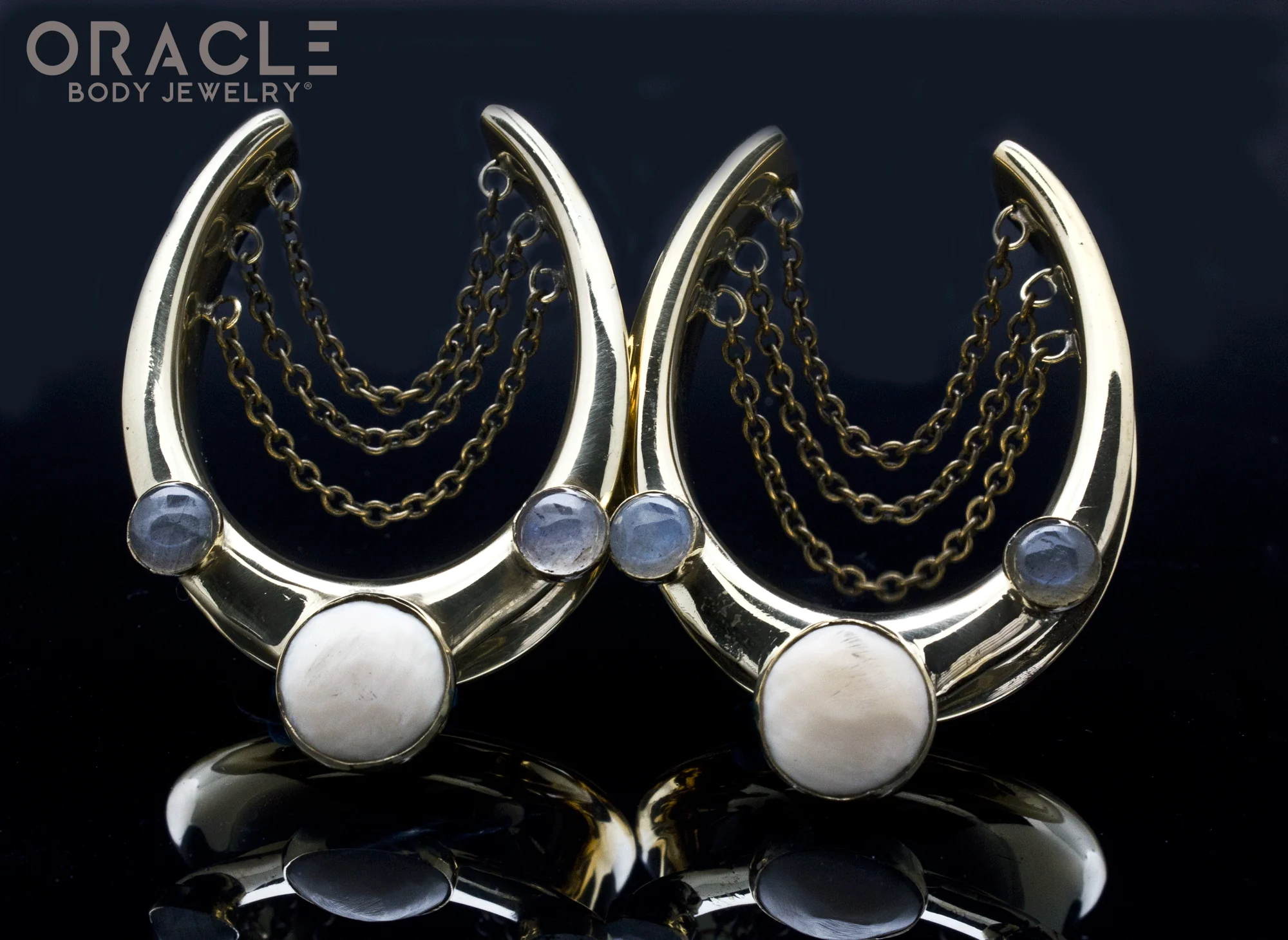 1-1/2" (38mm) Brass Saddles with Fossil Mammoth Ivory and Labradorite - Image 2