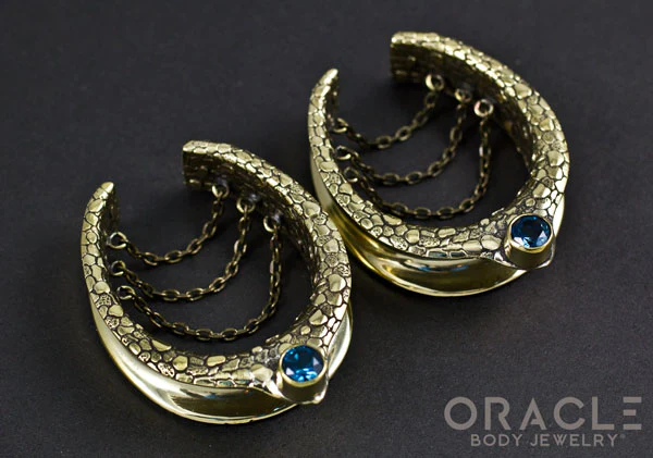 1-1/2" (38mm) Brass Saddles with Nugget Texture and Chains and London Blue Topaz - Image 2