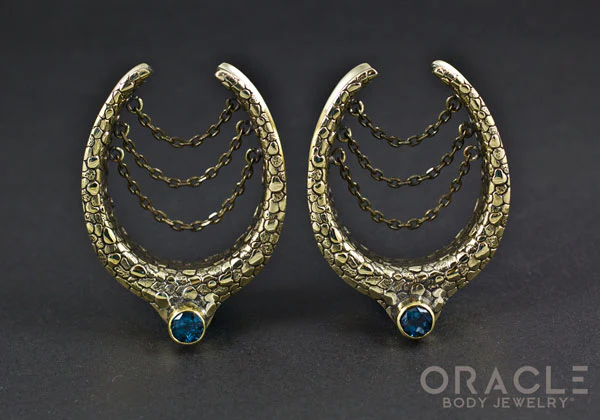 1-1/2" (38mm) Brass Saddles with Nugget Texture and Chains and London Blue Topaz - Image 3