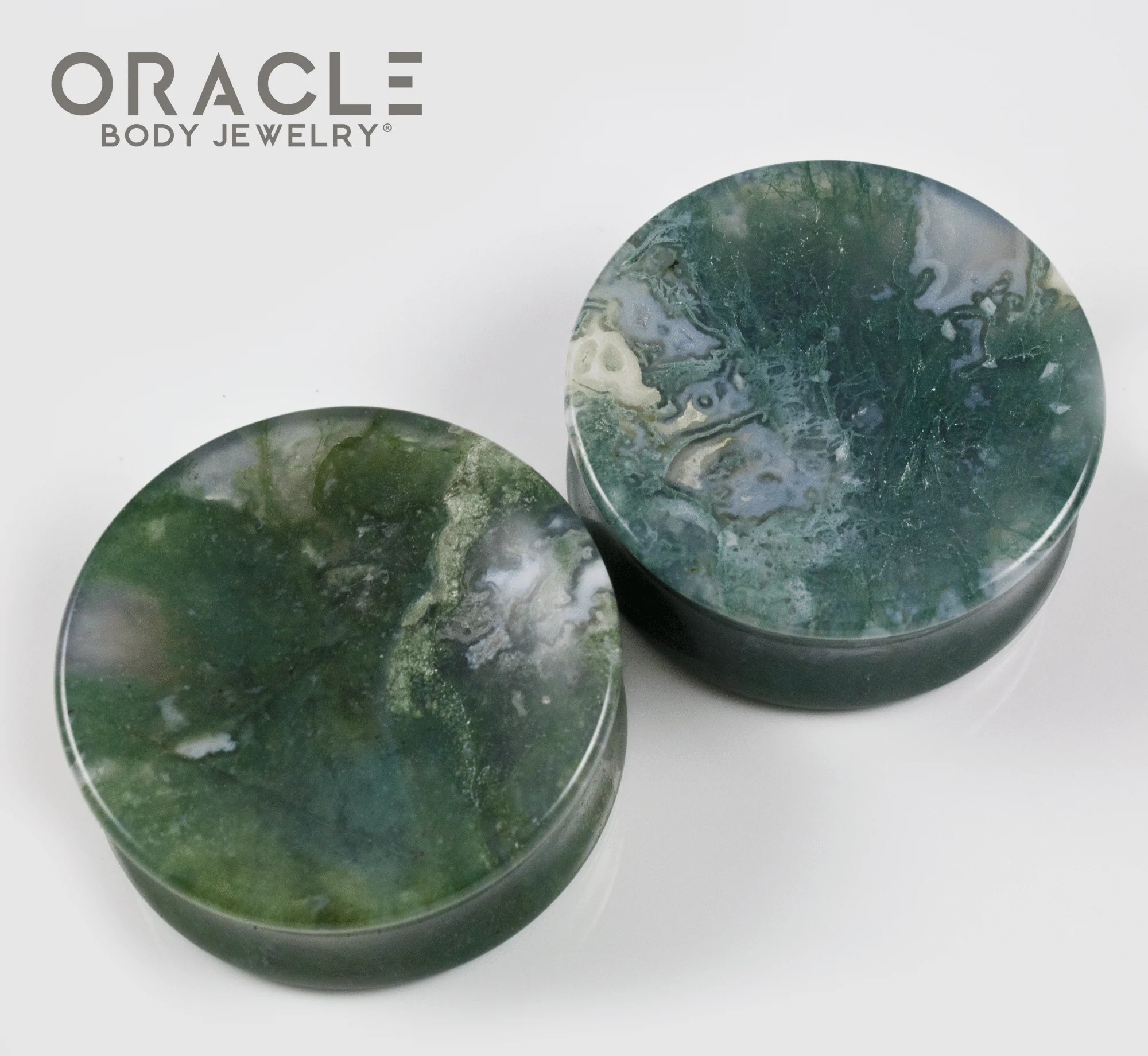 1-1/2" (38mm) Moss Agate Concave Plugs - Image 2