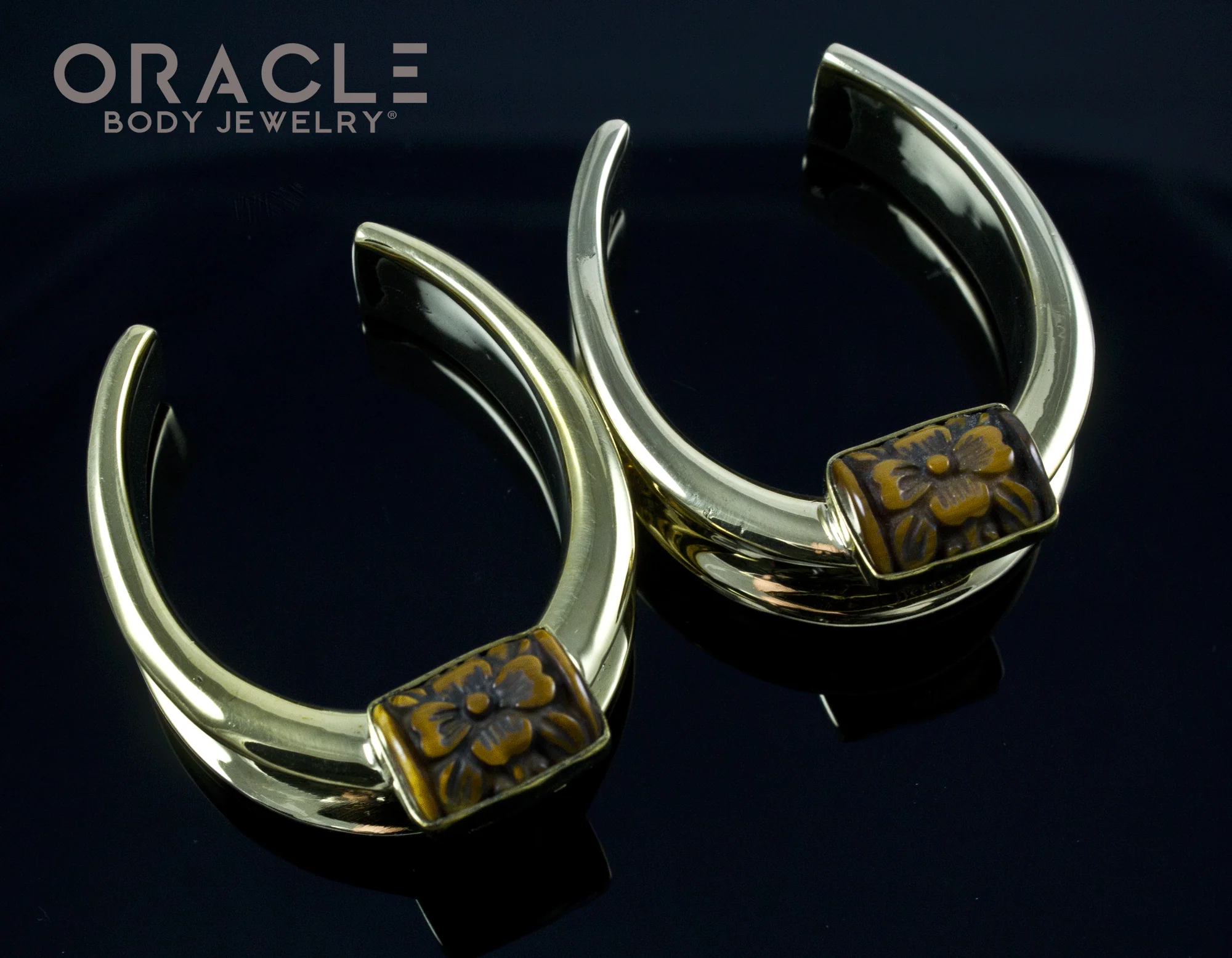 1-1/2" (38mm) Saddles with Carved Yellow Tiger Eye Flowers - Image 2