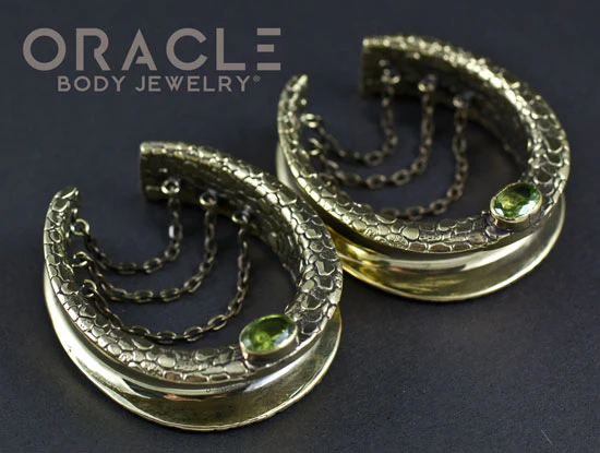 1-1/2" (38mm) Brass Nugget Saddles with Chains and Faceted Peridot - Image 2