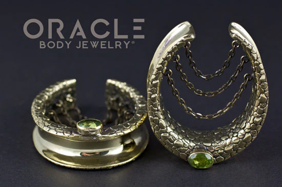 1-1/2" (38mm) Brass Nugget Saddles with Chains and Faceted Peridot - Image 3