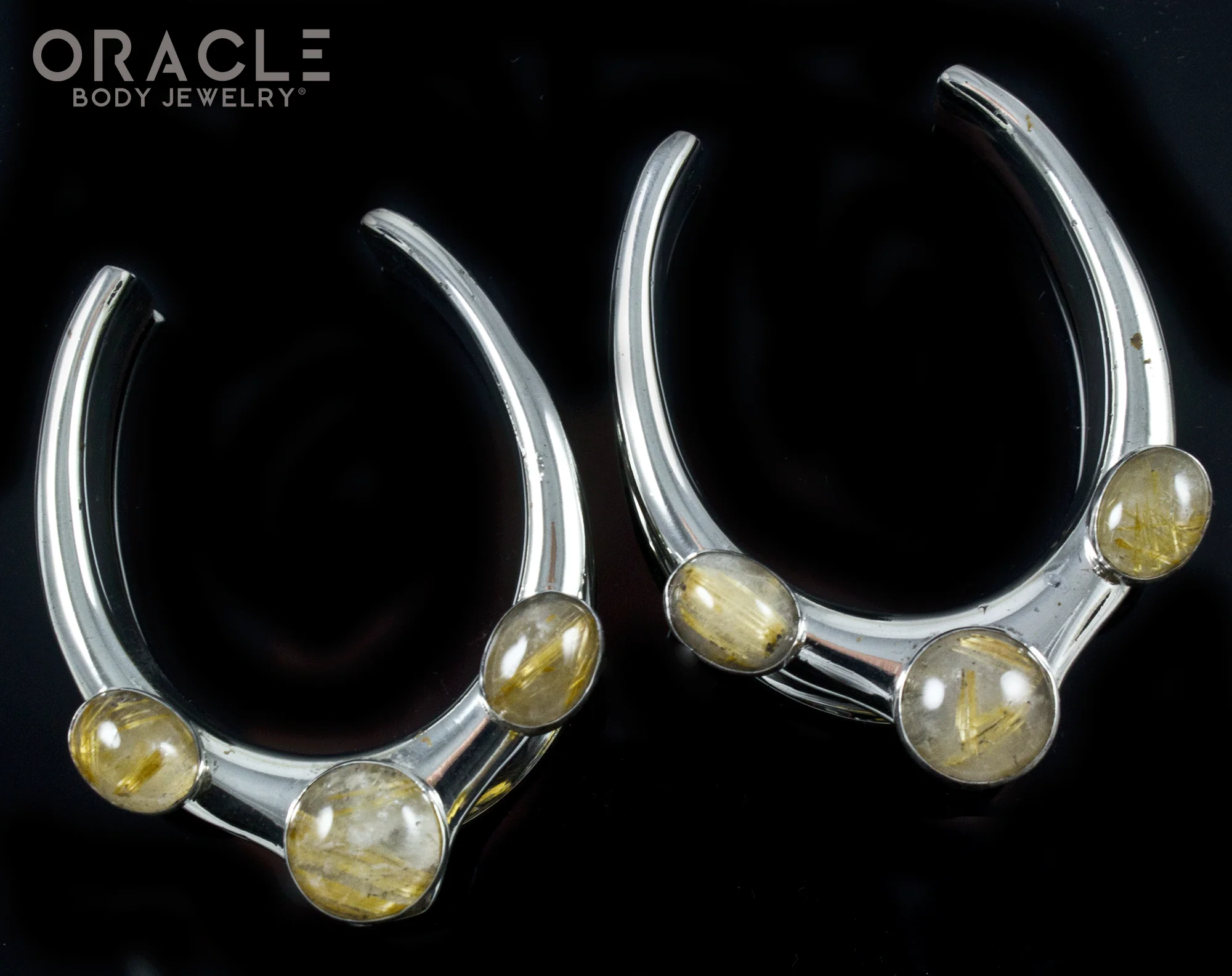 1-1/2" (38mm) White Brass Saddles with Rutilated Quartz - Image 2