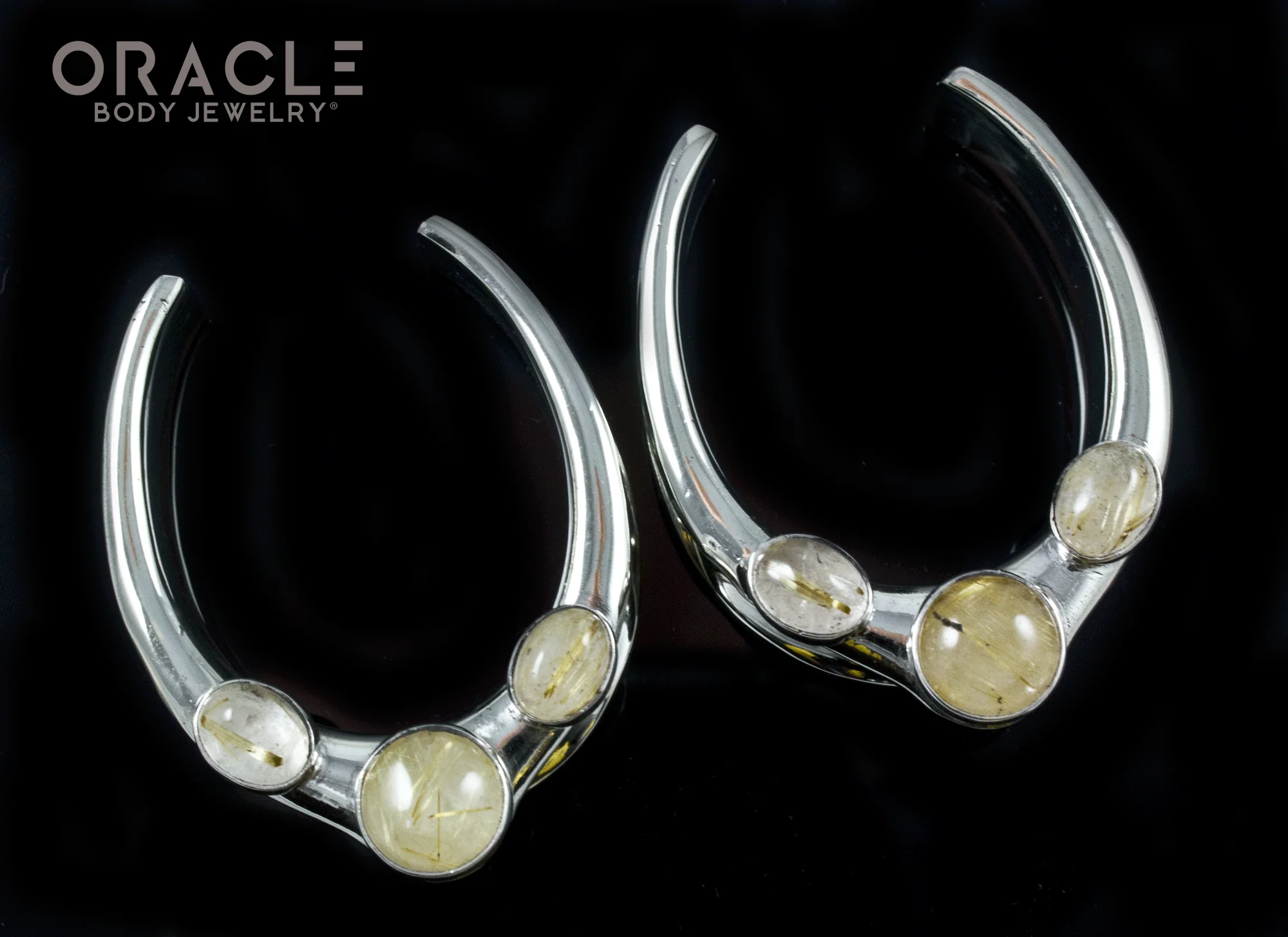 1-1/2" (38mm) White Brass Saddles with Rutilated Quartz - Image 2